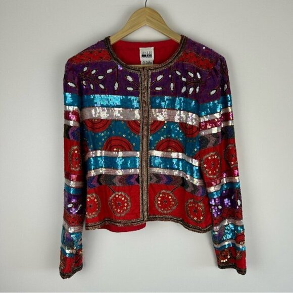 Vintage Rare 90's Leslie Fay Evenings Beaded Sequin Blazer Size L - Picture 5 of 13